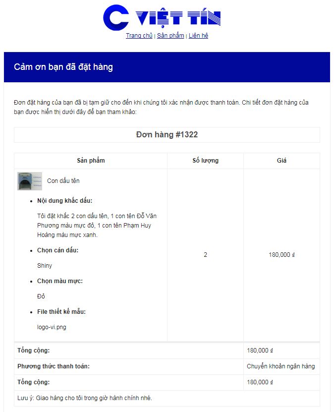 Email đơn hàng
